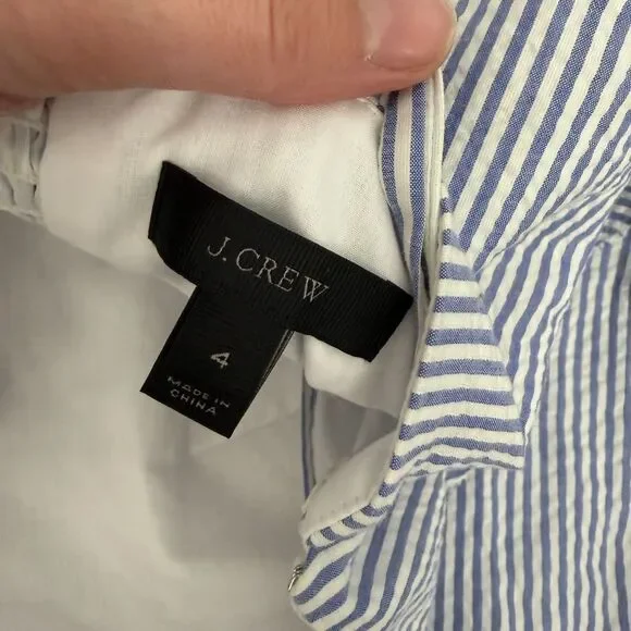 J Crew Seersucker Dress Coastal Nautical Preppy Blue White Faux Wrap Women Sz 4 - Picture 8 of 14